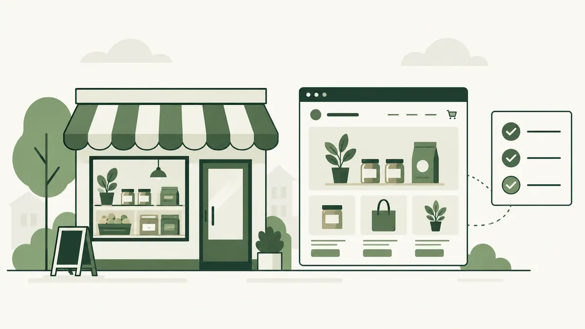 A small shop beside its website and a practical three-item checklist.